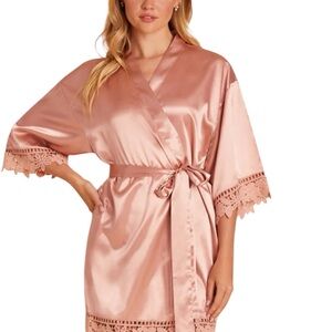 Dusty Pink Lace Trim Satin Robe